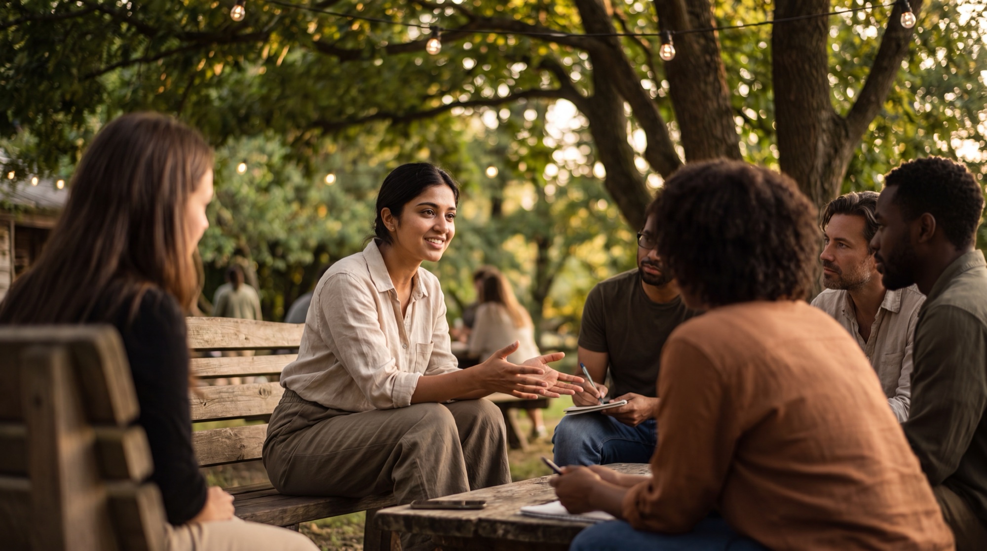 A Chapter Founder leading a warm evening conversation with her community