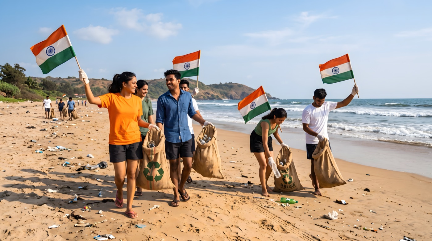 Volunteers cleaning up a beach
