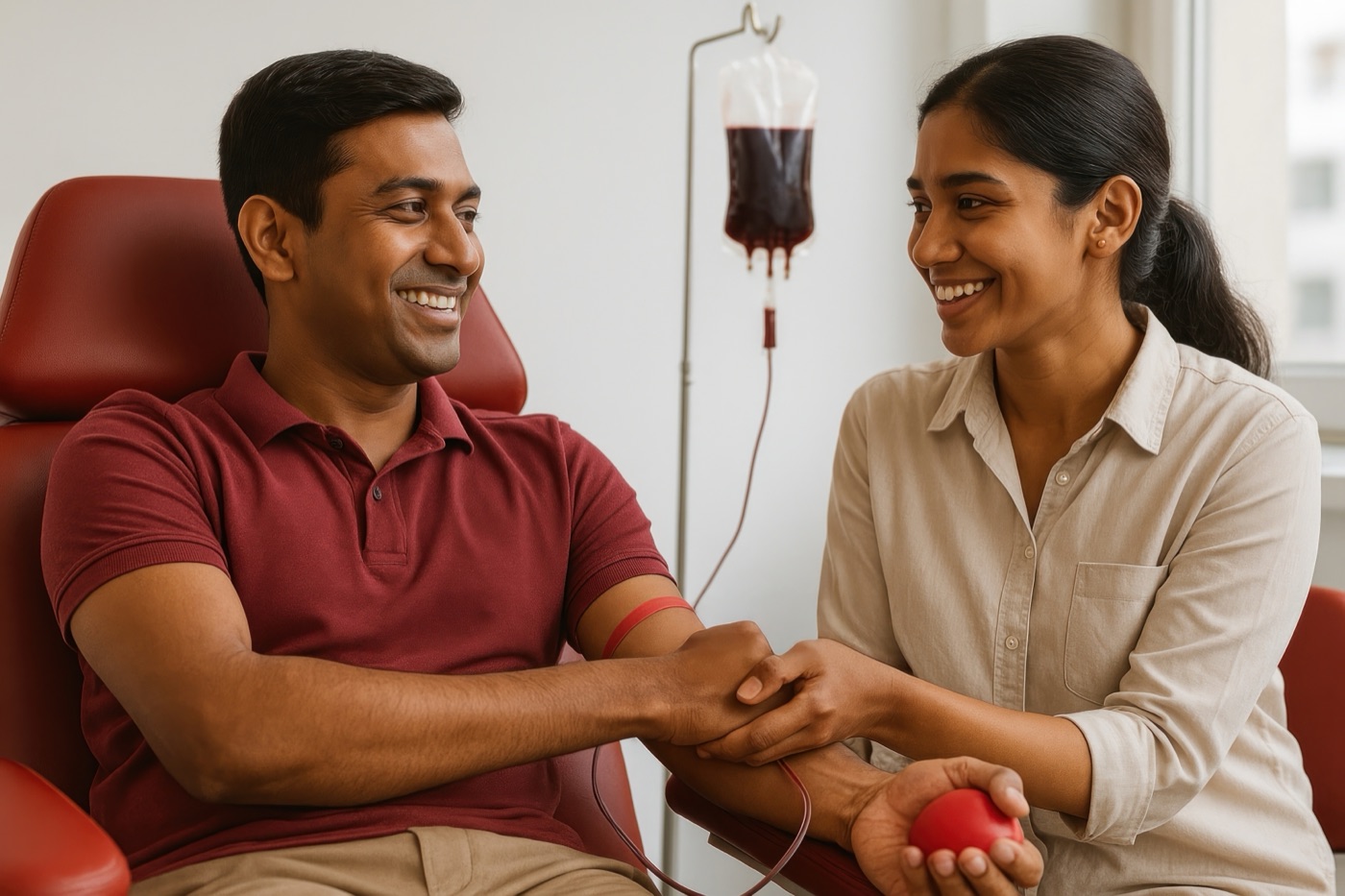 Two people at a blood donation drive
